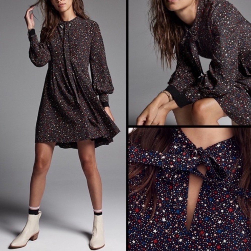 Madewell - Balsam Long Sleeve Tie Neck Dress in Starry Night